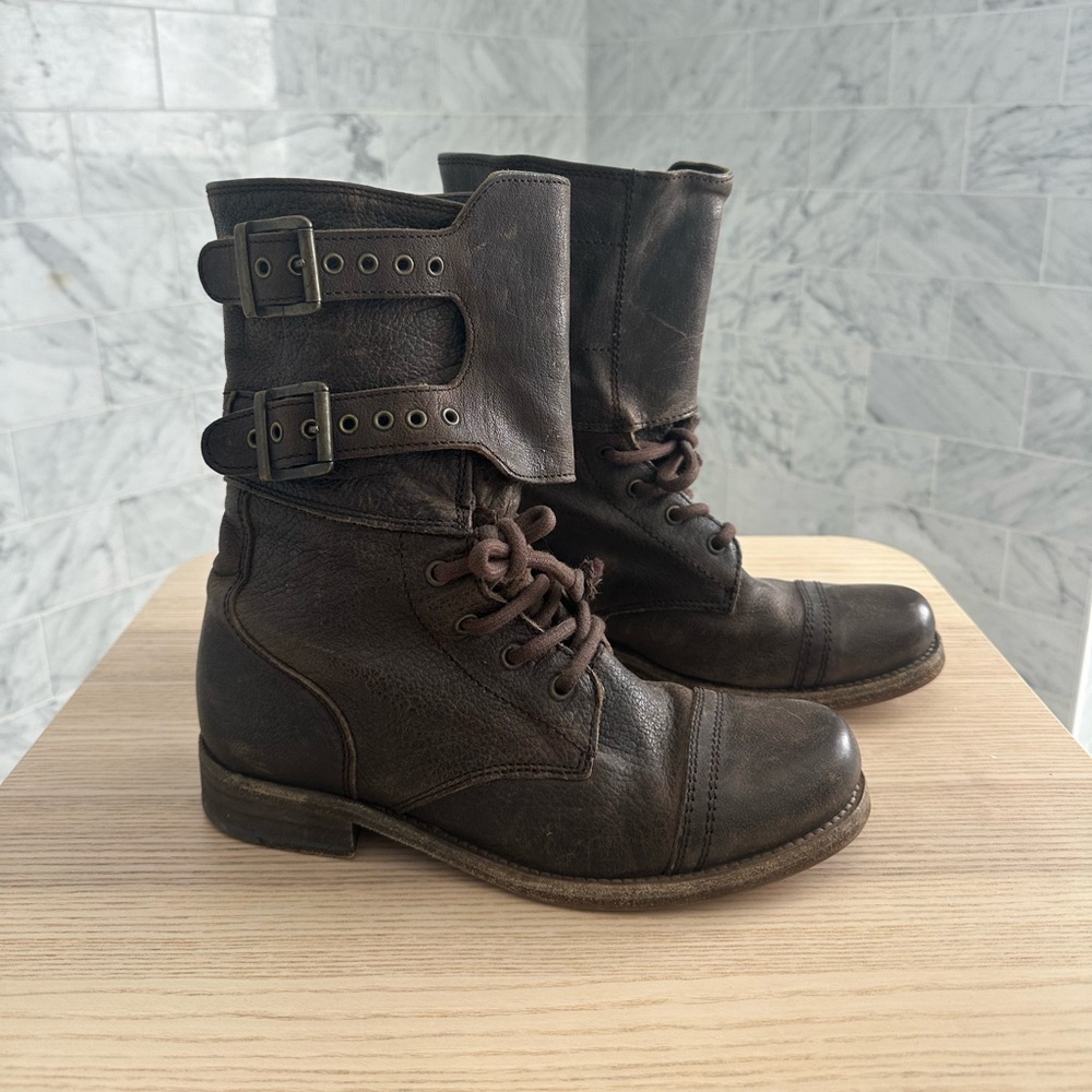 All Saints Damisi Leather Buckle Combat Boots - Size 37 🖤🔥